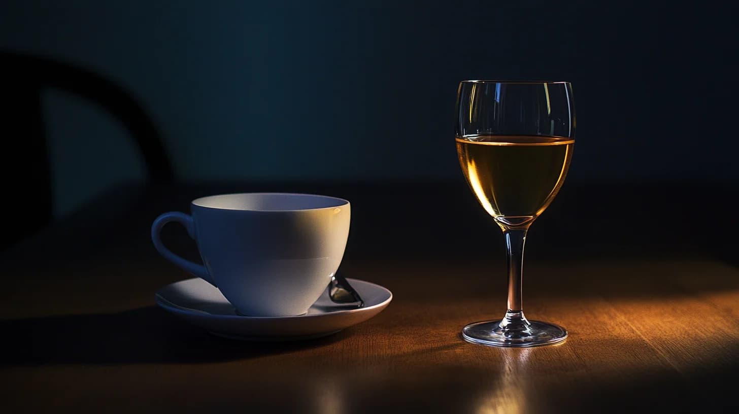 Kahvikuppi ja alkoholijuoma, jotka häiritsevät unen laatua