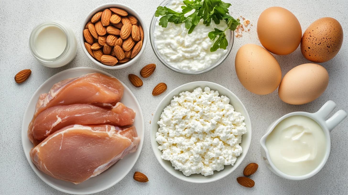 Terveelliset proteiinipitoiset ruoat pöydällä