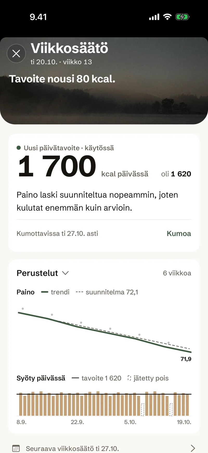 Viikkosäätö-näkymä (Ravinne 2.2)