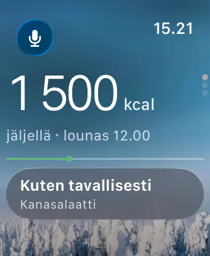 Apple Watch: 1 500 kcal jäljellä, lounas klo 12.00