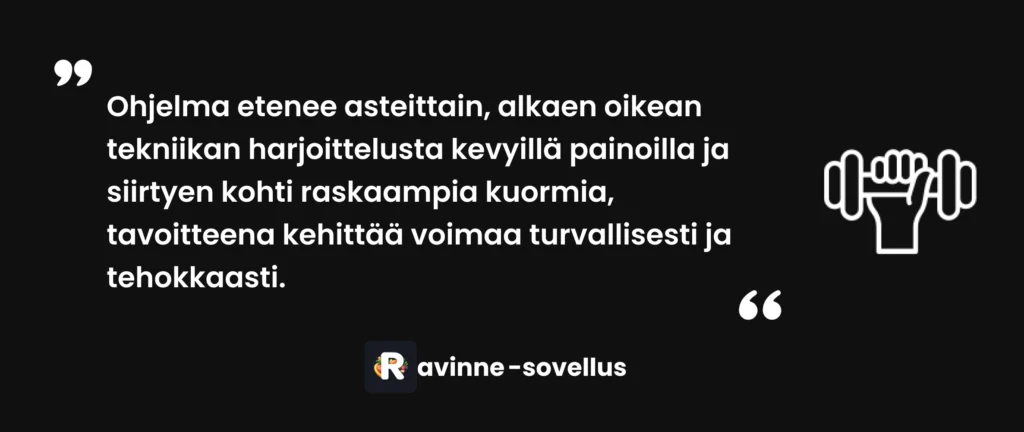 10 viikon maastaveto ohjelmassa keskitytään eniten turvalliseen kehitykseen