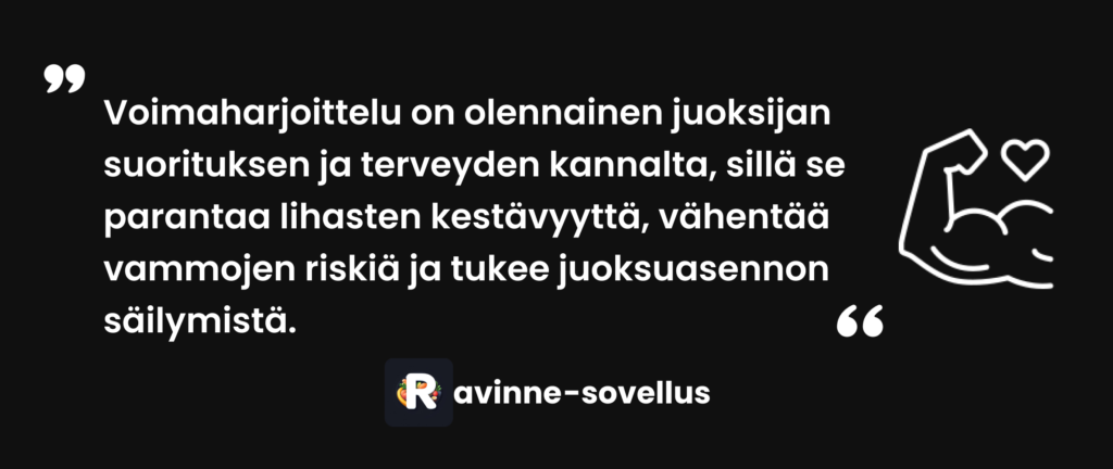 Voimaharjoittelu on olennainen juoksijan suorituksen ja terveyden kannalta, sillä se parantaa lihasten kestävyyttä, vähentää vammojen riskiä ja tukee juoksuasennon säilymistä.