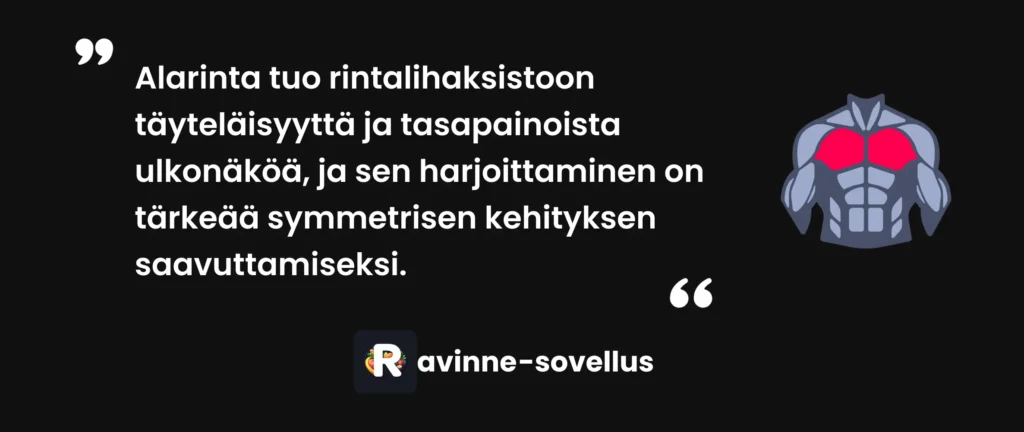 Alarinta tuo rintalihaksistoon täyteläisyyttä ja tasapainoista ulkonäköä, ja sen harjoittaminen on tärkeää symmetrisen kehityksen saavuttamiseksi.