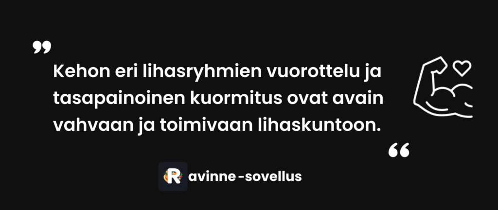Kehon eri lihasryhmien vuorottelu ja tasapainoinen kuormitus ovat avain vahvaan ja toimivaan lihaskuntoon.